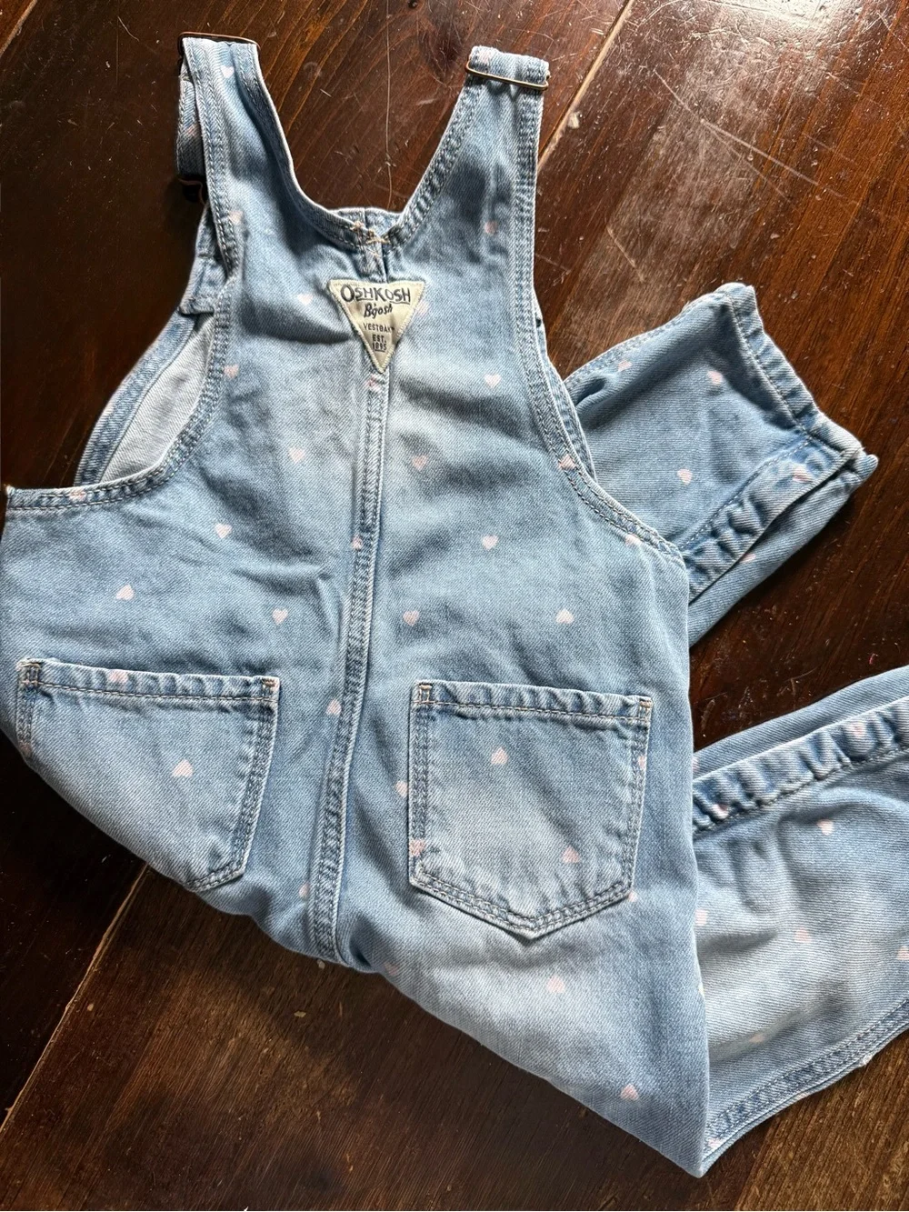 OshKosh B'gosh Light Blue Denim Overalls with Pink Heart Accents